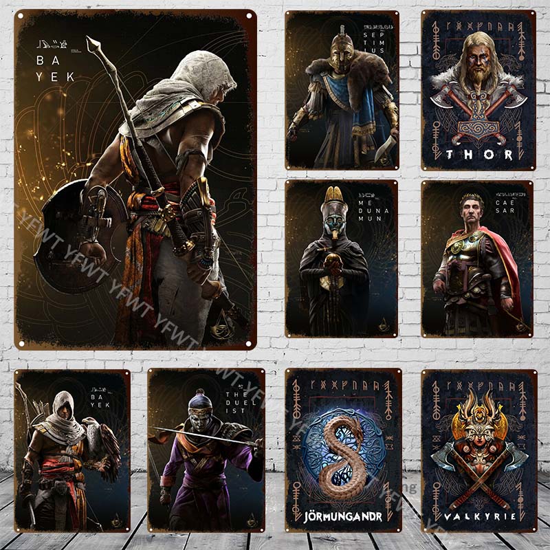 Plaque métallique Assassin's Creed Origine et Valhalla - Différents personnage des jeux