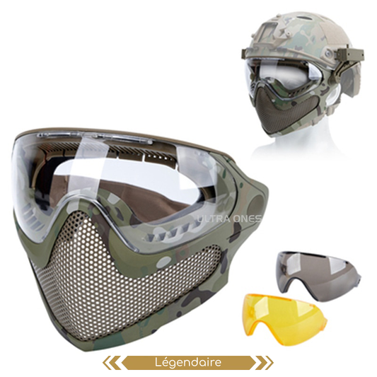 Protection faciale complète, maille en acier, avec 3 protections oculaires de couleurs différentes