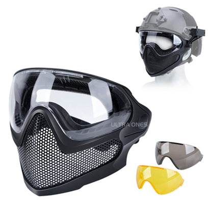 Protection faciale complète, maille en acier, avec 3 protections ocula