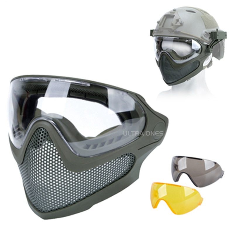 Protection faciale complète, maille en acier, avec 3 protections ocula